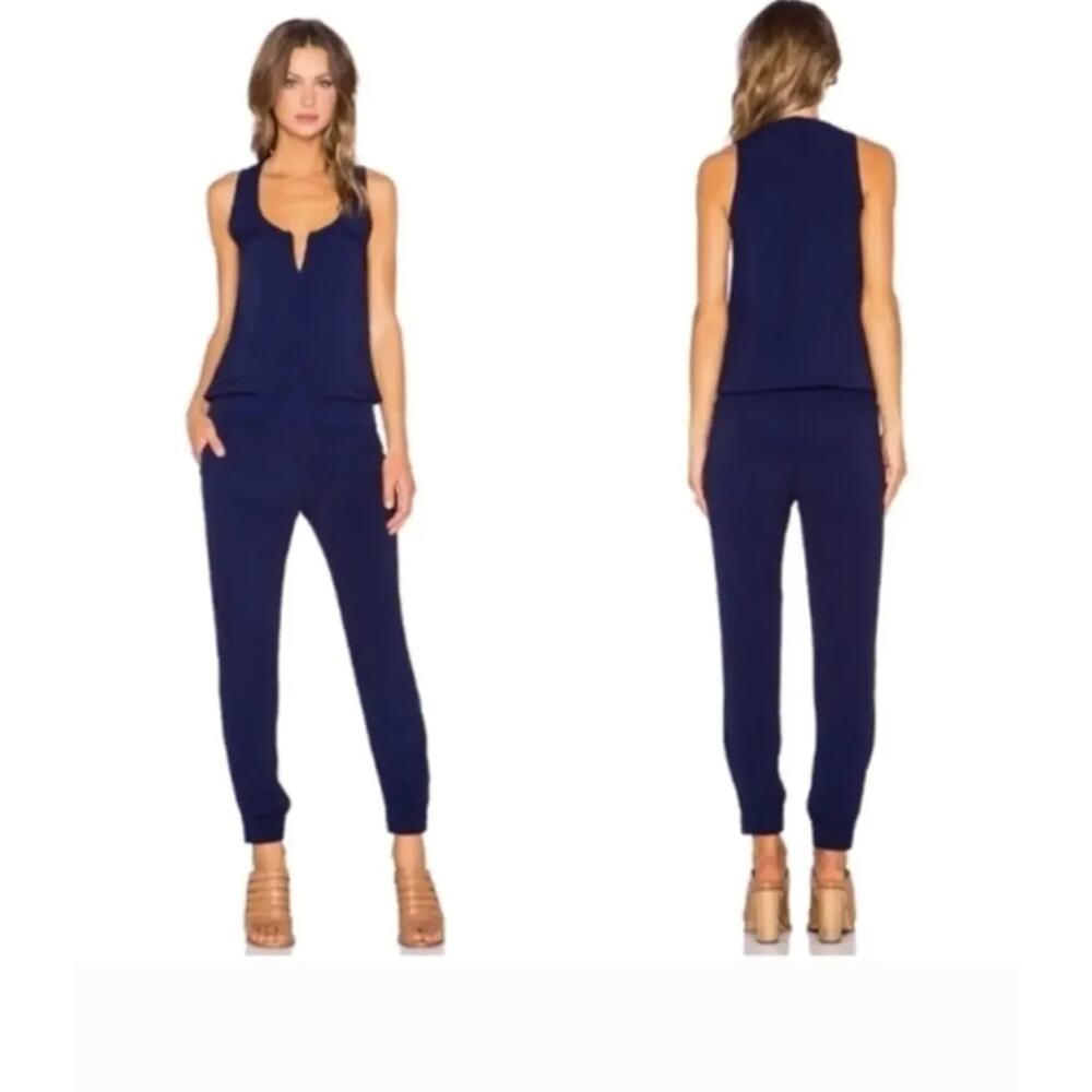Revolve Monrow Crepe Jumpsuit Navy Blue